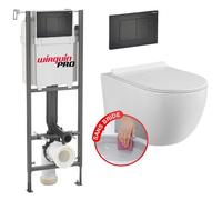 Pack Complet WC - WIRQUIN PRO - INITIO - Cuvette Suspendue - Plaque Noir Soft Touch - Sans Bride