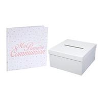 Pack Comprenant 1 Tirelire urne carrée avec 1 Livre d'or Communion Ma Première Communion