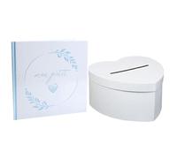 Pack Comprenant 1 Tirelire urne Forme Coeur avec 1 Livre d'or baptême Mon Petit Coeur Bleu et Blanc