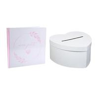 Pack Comprenant 1 Tirelire urne Forme Coeur avec 1 Livre d'or baptême Mon Petit Coeur Rose et Blanc