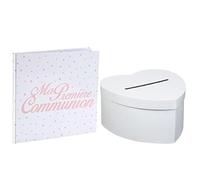 Pack Comprenant 1 Tirelire urne Forme Coeur avec 1 Livre d'or Communion Rose et Blanc Ma Première Communion