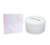 Pack Comprenant 1 Tirelire urne Ronde avec 1 Livre d'or baptême Mon Petit Coeur Rose et Blanc