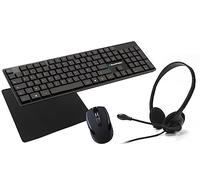 Pack connecté - Pack télé Travail - Pack Bureau - Combo 4 en 1 - Ensemble Clavier - Set Bureau : Casque Filaire + Clavier et Souris sans Fil + Tapis de Souris