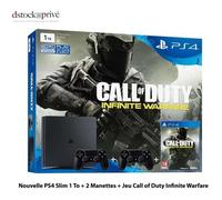 Pack Console Sony Playstation 4 PS4 Slim 1 To - 2 Manettes - Cd Infinity Warfare - Noir