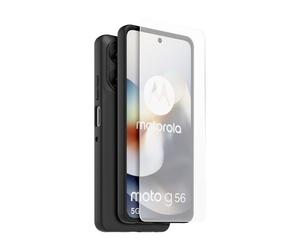 Pack Coque Arrière Semi Rigide Et Protège Écran En Verre Trempé Casr Noir Et Transparent Pour Motorola Moto G56