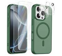 Pack Coque MagSafe iPhone 16 Pro avec 2 Verres Trempés et 2 Protection Caméra Vert foncé