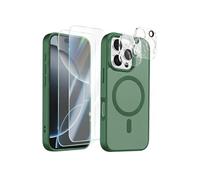Pack Coque MagSafe iPhone 16 Pro avec 2 Verres Trempés et 2 Protection Caméra Vert foncé