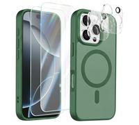 Pack Coque MagSafe iPhone 16 Pro avec 2 Verres Trempés et 2 Protection Caméra Vert foncé