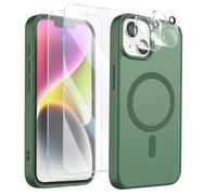 Pack Coque MagSafe pour iPhone 14 avec 2 Verres Trempés et 2 Protection Caméra Vert foncé