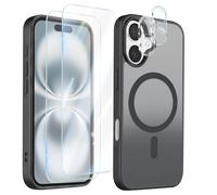 Pack Coque pour iPhone 16 avec 2 Verres Trempés et 2 Protection Caméra, Noir