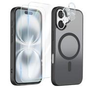 Pack Coque pour iPhone 16 avec 2 Verres Trempés et 2 Protection Caméra, Noir