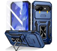 Pack Coque Robuste Pour Google Pixel 9a + 2 Protecteurs D'écran En Verre Trempé, Cache Caméra Coulissant, Anneau Rotatif 360° Et Protection Antichoc Niveau Militaire