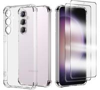 Pack Coque Tpu Transparente Compatible Samsung Galaxy S24 Fe + 2 Verres Trempés 9h, Fine Anti¿Choc Anti¿Rayures, Bords Surélevés Et Protection Caméra