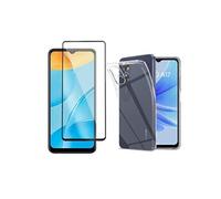 Pack coque transparente en TPU et protection écran complet vitre full cover noir en verre trempé pour Oppo A17 4G -