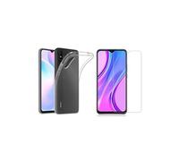 Pack coque transparente en TPU et Protection écran vitre en verre trempé pour Xiaomi Redmi 9A 4G - pochette
