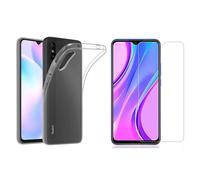 Pack coque transparente en TPU et Protection écran vitre en verre trempé pour Xiaomi Redmi 9A 4G - pochette