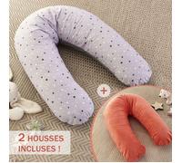 Pack Coussin de Maternité XXL - 2 Housses incluses : Étoile Gris & Corail Doux - Grossesse, Maternité et Allaitement