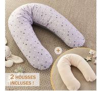 Pack Coussin de Maternité XXL - 2 Housses incluses : Étoile Gris & Écru Doux - Grossesse, Maternité et Allaitement