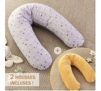 Pack Coussin de Maternité XXL - 2 Housses incluses : Étoile Gris & Jaune Doux - Grossesse, Maternité et Allaitement