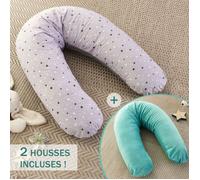Pack Coussin de Maternité XXL - 2 Housses incluses : Étoile Gris & Menthe Doux - Grossesse, Maternité et Allaitement