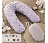 Pack Coussin de Maternité XXL - Housse Étoile & Charlotte Polaire - 3 en 1 | Grossesse, Allaitement et Pouf Enfant