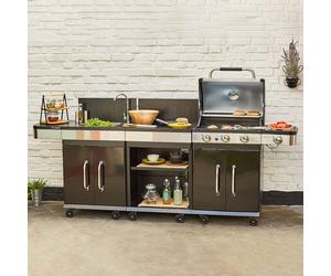Pack Cuisine Extérieure FIDGI 3 avec Barbecue Gaz + Desserte + Evier