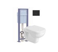Pack cuvette WC suspendu D-CODE + abattant frein de chute + bâti-support SIAMP + plaque noire