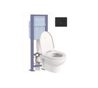 Pack cuvette WC suspendu sans bride compact DURAVIT NO. 1 + abattant frein de chute + bâti-support SIAMP + plaque noire
