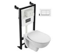 Pack cuvette WC suspendu sans bride Patio avec abattant + bâti support + plaque