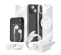 Pack Complet pour iPhone 13 Coque, Verre, Chargeurs, Batterie externe, écouteurs (7 pièces) Transparent