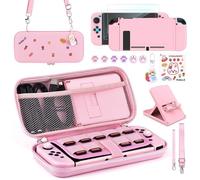 Pack d'Accessoires Switch Kit d'Accessoires 15 en 1 Comprenant Etui de Transport pour Console Switch Support Réglable Rose