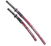 Pack Danzan Katana et Wakizashi en Bois Katana Japonais Sabre Epee Katana Dragon Rouge Décoration