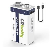 Pack de 1, Pile 9V Rechargeable Lithium ION, 650mAh, Charge Rapide | USB-C, 800 cycles, Longue durée Ultralife, Pile 9V 6LR61 6F22 pour détecteurs de fumée, alarmes incendie