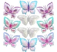 Pack de 10 Ballons Papillon，Ballon Papillon Mylar Dégradé,Approprié fête à thème papillon mariage d'anniversaireDécoration Multicolore pour Thème Papillon （Argent, bleu-violet, rose-violet, violet）