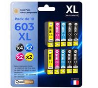 Pack de 10 Cartouches compatible pour Epson 603XL Noir et Couleurs Qualitoner