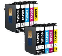 Pack de 10 Cartouches Compatible pour Epson 604XL Noir & Couleurs Qualitoner