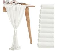 Pack de 10 chemins de table en mousseline blanche de 3 m, chemin de table pour mariages, fêtes d'anniversaire, décorations de table (120 x 12 pouces)