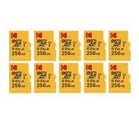 Kodak Pack de 10 Cartes Mémoire Micro SD 256 Go - Classe 10 - Haute Performance avec Adaptateurs pour Smartphones, Caméras, Tablettes et Consoles