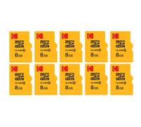 Pack de 10 KODAK Cartes Mémoire Micro SDHC 8 Go avec Adaptateur - Solution de Stockage Haute Vitesse - Noir
