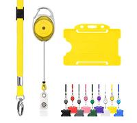 Pack de 10 Lanière rétractable et porte-badge Trio Pack triple par LanyardsTomorrow - L’ensemble comprend des lanières unies, des mousquetons Yoyo rétractables et des porte-cartes rigides (Jaune)