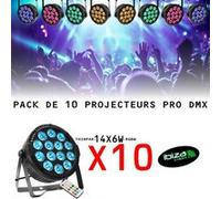 Pack de 10 Projecteurs Par Ibiza Light THINPAR-14x6W-RGBW - Soirée Dj LED Bar Fête Club Discothèque Télécommande DMX Extra-plats
