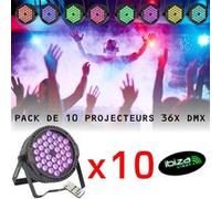 Pack de 10 Projecteurs Par Ibiza Light THINPAR-36X1W-RGB - DMX Soirée Dj Fête Club Discothèque Télécommande LED Extra-plats