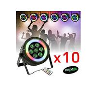 Pack de 10 Projecteurs Par Ibiza Light THINPAR-LED-RING Télécommande - 7x6W RGBW 4-en-1 48 LED SMD Soirée Dj Extra-plats LED DMX