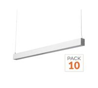 Pack de 10 - Réglette Suspendue LED Large 120cm 35W Argent - Blanc Froid 6000K - 8000K