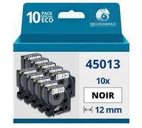 Pack de 10 Rubans compatible avec DYMO D1 45013 - Texte noir sur fond blanc - Largeur 12 mm x 7 mèt