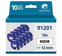 Pack de 10 Rubans compatible avec DYMO Letratag 91201 noir sur blanc