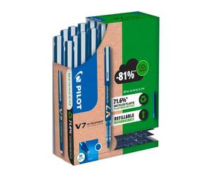 Pack de 10 stylos bleus Pilot Hi-Tecpoint V7 + 30 recharges dont 15 offertes