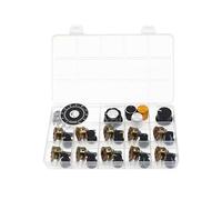 (Pack de 10) WH148 Horizontal Dual Gang 6 Pins Potentiometer Set 1K to 1M Ohm Variable Resistors 15mm knurled Shaft Aluminum Alloy Knob Caps