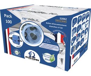 Pack de 100 Boîtes d'encastrement étanches à l'air 1 poste XL + Scie cloche Eur'Ohm diam. 67mm prof - EUROHM - 52062