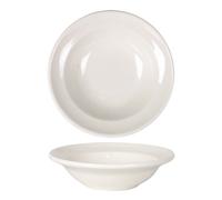 Pack de 12 assiettes rondes à manger, creuses et empilables HENRY, plat à fruits et dessert en porcelaine beige - D: 16 x 4 cm